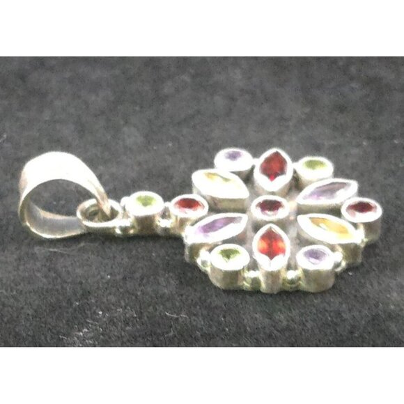 Vintage Multi-Gemstone Pendant With 925 Sterling Silver Amethyst Garnet Citrine - Picture 5 of 7